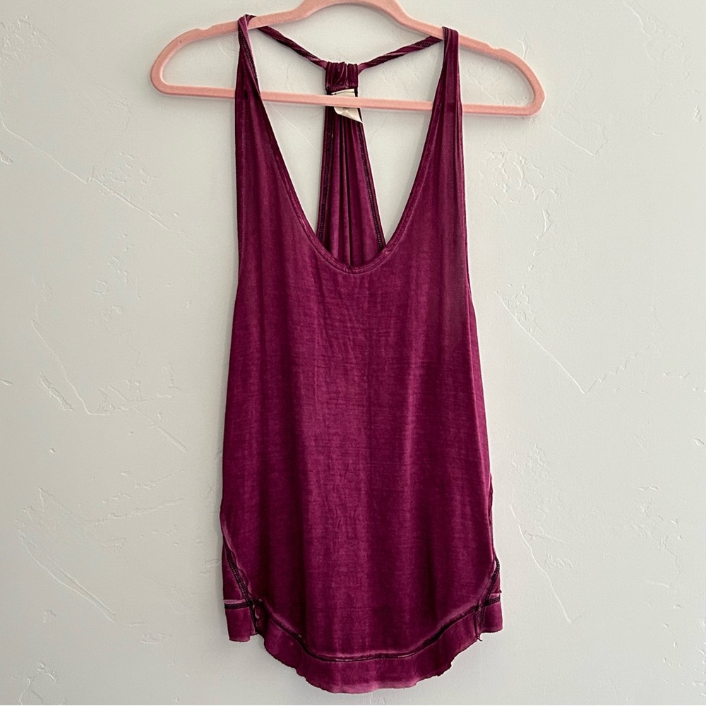 We The Free Purple Tank Top Racer Back Raw Hem Slouchy Burnout Small Free People